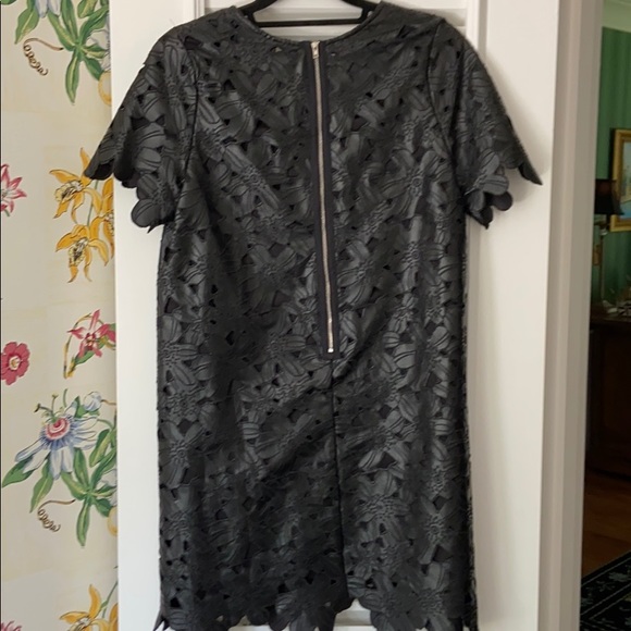 Black Faux Leather Floral Dress - Picture 3 of 5